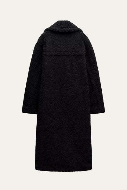 Women’s Long Teddy Coat – Double-Breasted Winter Outerwear with Lapel Collar 1