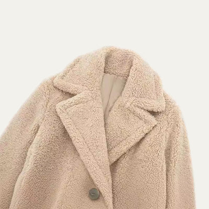 Women’s Long Teddy Coat – Double-Breasted Winter Outerwear with Lapel Collar 2