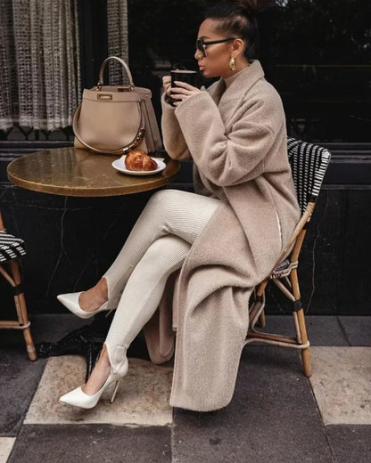 VogeLuxe | Women’s Elegant Faux Woolen Long Coat