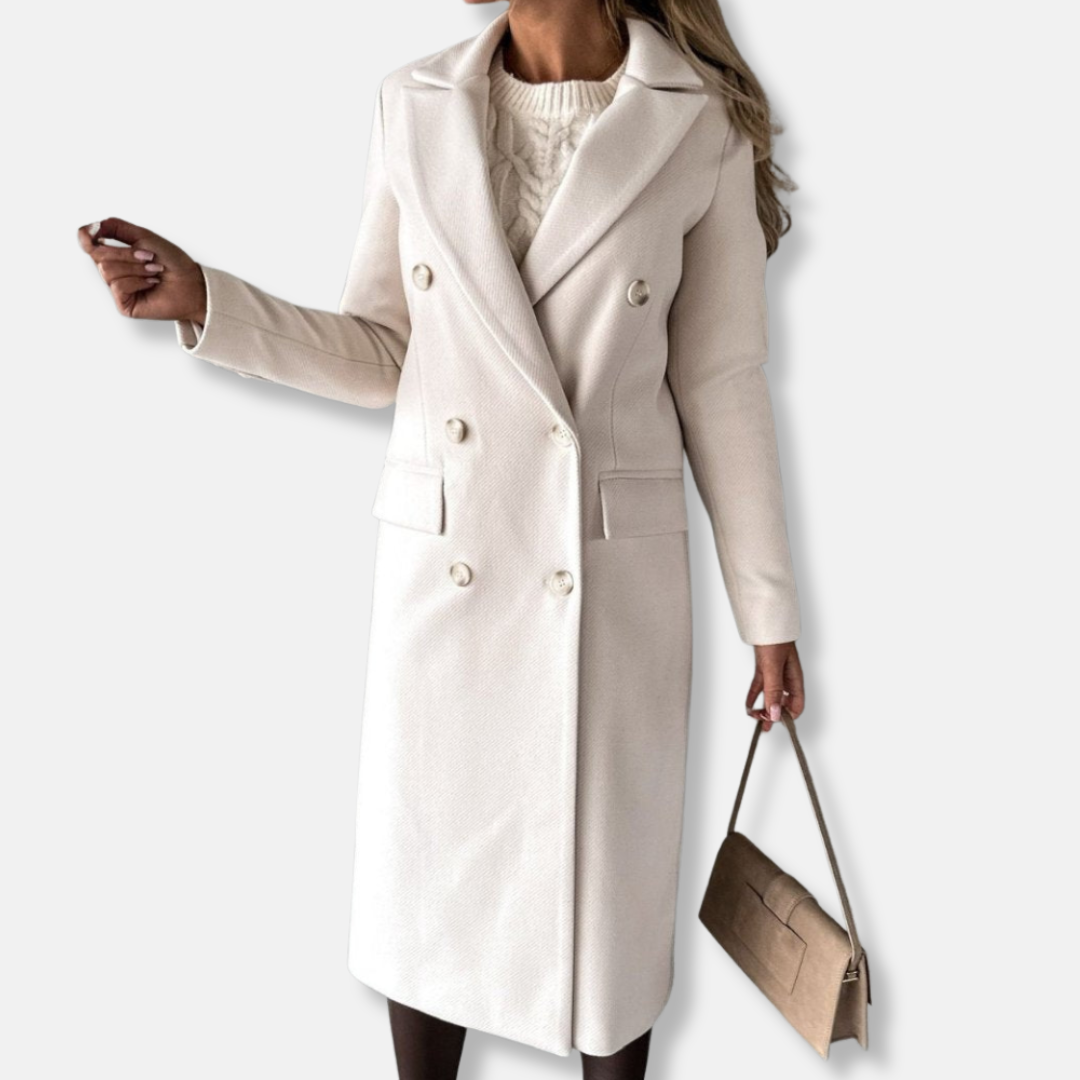 Women’s Longline Coat – Tailored Fit – Wool Blend – Double Breasted – Notch Lapel 0