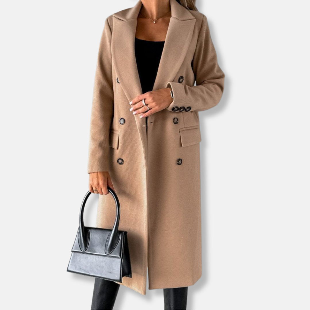 Women’s Longline Coat – Tailored Fit – Wool Blend – Double Breasted – Notch Lapel 1