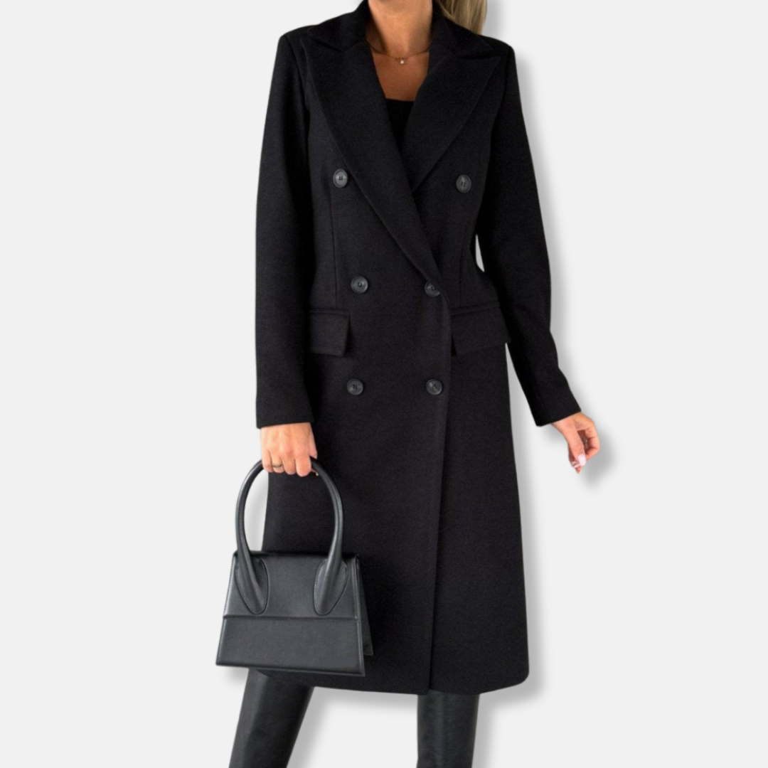 Women’s Longline Coat – Tailored Fit – Wool Blend – Double Breasted – Notch Lapel 2