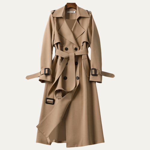 Women’s Longline Double-Breasted Trench Coat – Timeless Belted Design 0