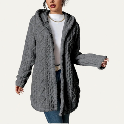 Women’s Longline Hooded Cardigan – Winter Plush Outerwear 1
