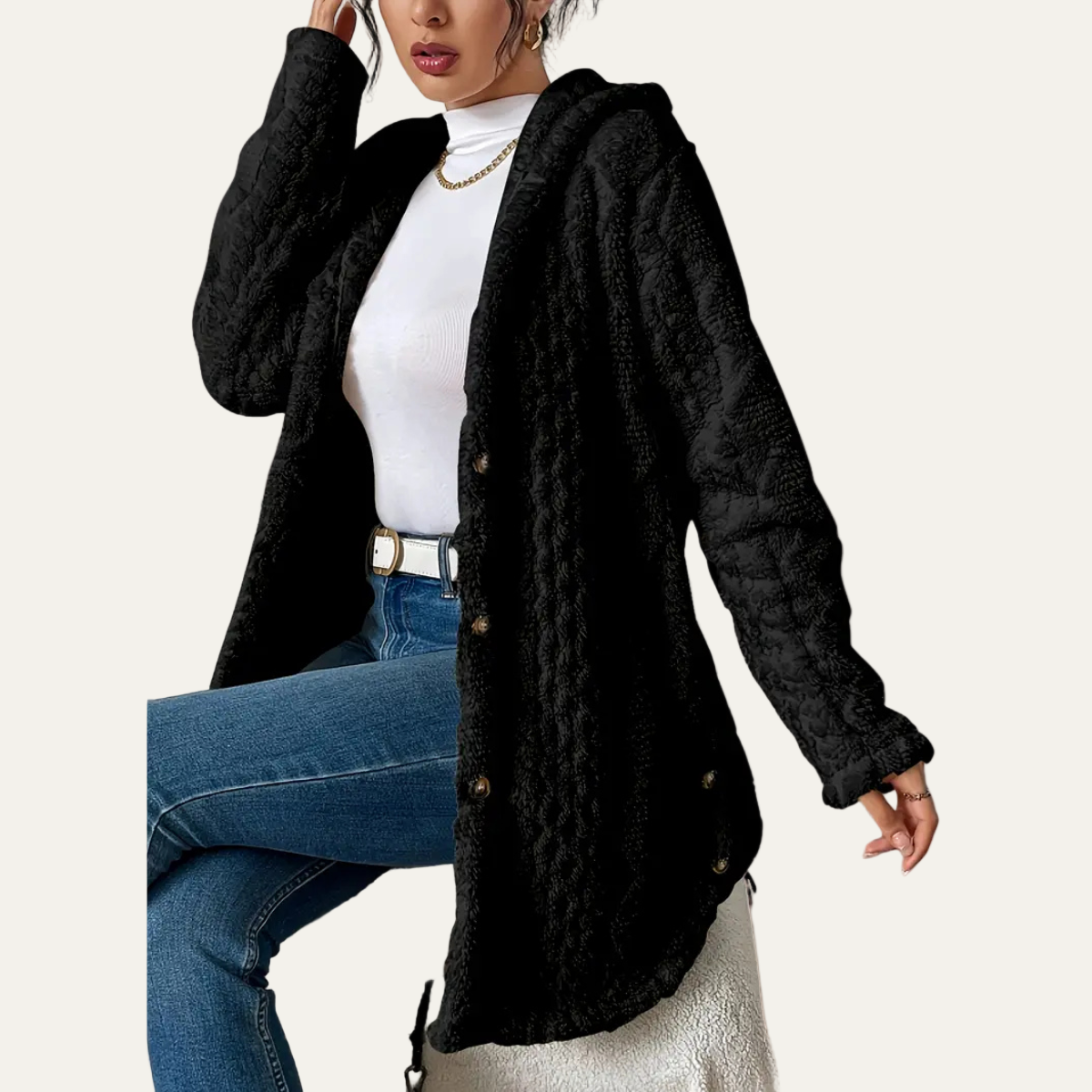 Women’s Longline Hooded Cardigan – Winter Plush Outerwear 2