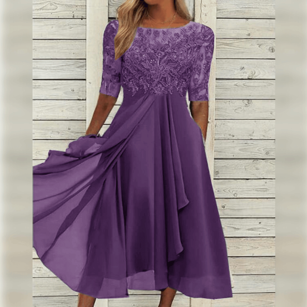 Elegant Crochet Waist Midi Dress - BritishElegance