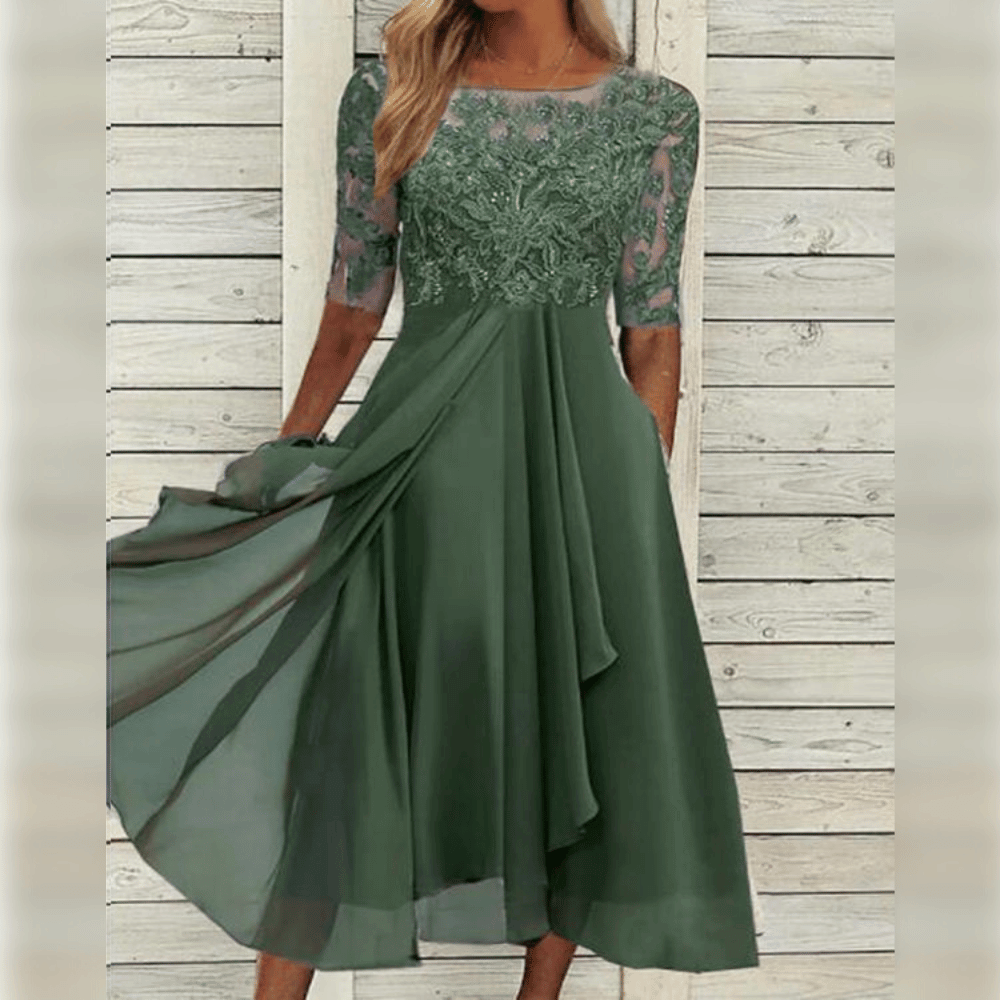 Elegant Crochet Waist Midi Dress