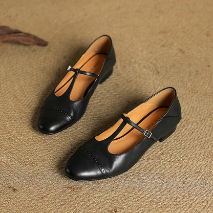 VogeLuxe | Women’s British Style T-Strap Leather Flats
