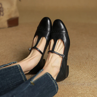 VogeLuxe | Women’s British Style T-Strap Leather Flats