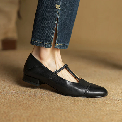VogeLuxe | Women’s British Style T-Strap Leather Flats