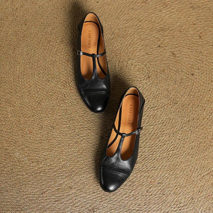 VogeLuxe | Women’s British Style T-Strap Leather Flats