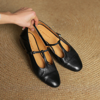VogeLuxe | Women’s British Style T-Strap Leather Flats
