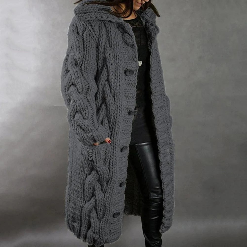 Cozy Large Knit Button Women's Cardigan Sweater