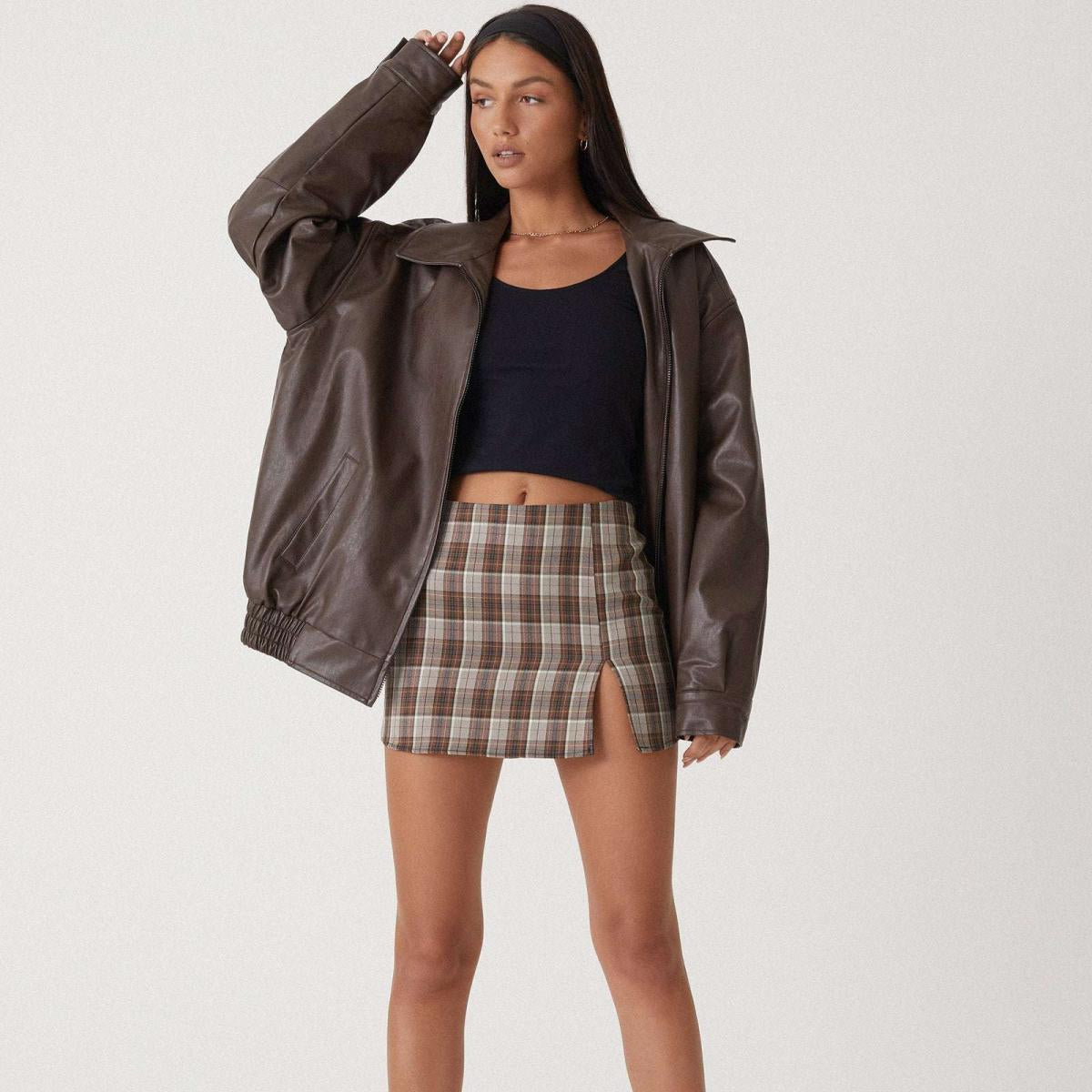 Relaxed Fit Ladies Leather Biker Jacket