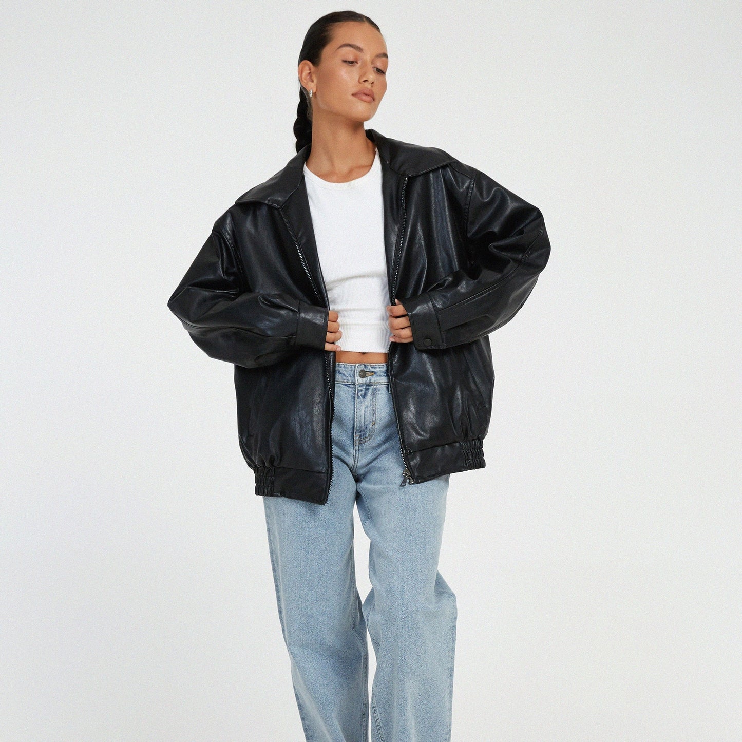 Relaxed Fit Women's Leather Biker Jacket