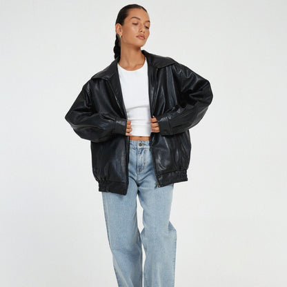 Relaxed Fit Women's Leather Biker Jacket