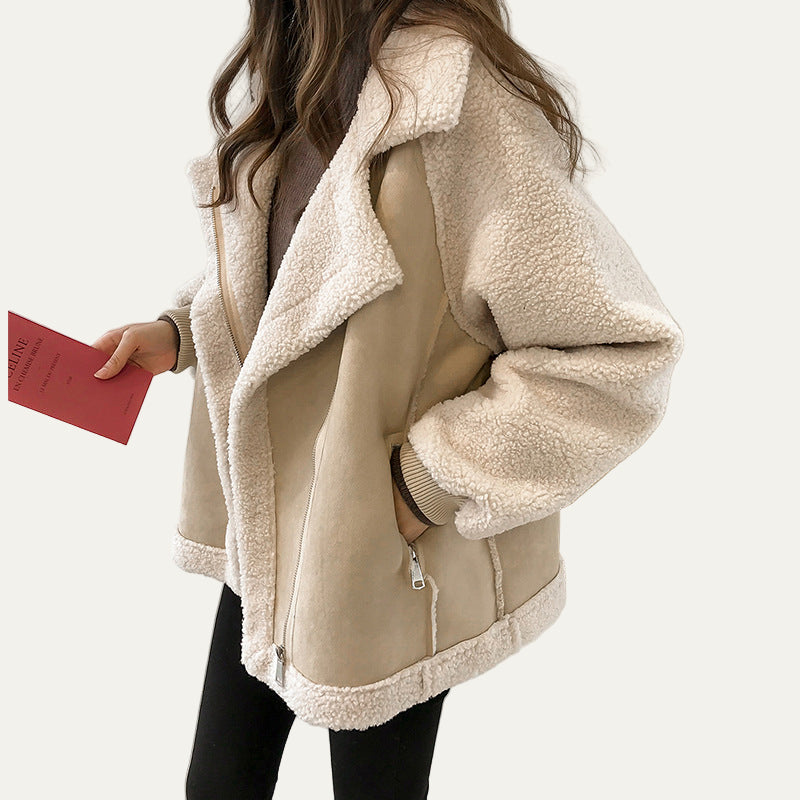 Women’s Oversized Suede Zip Jacket – Warm Teddy-Look 1