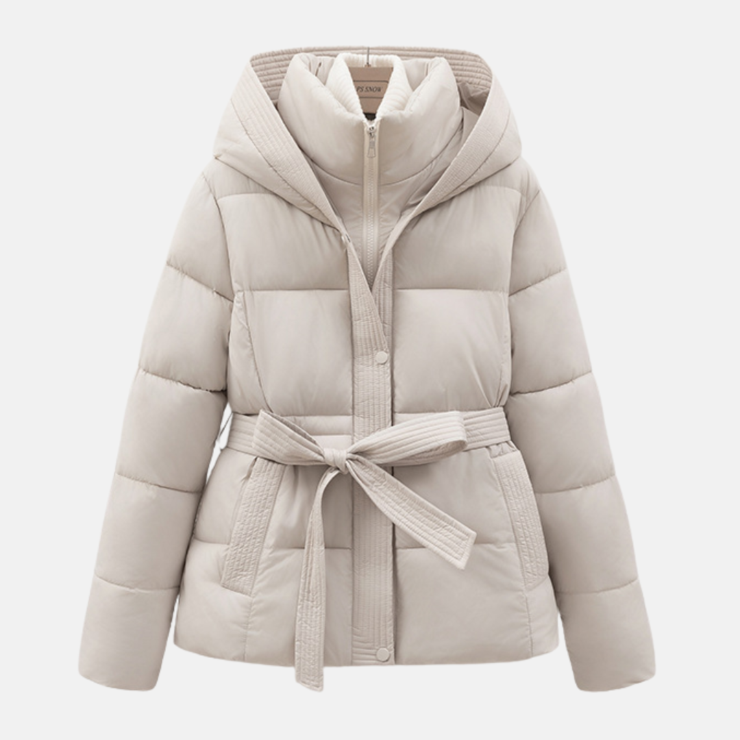 Women’s Padded Coat – Slim Fit – Quilted Insulation – Hooded with Tie Waist 3