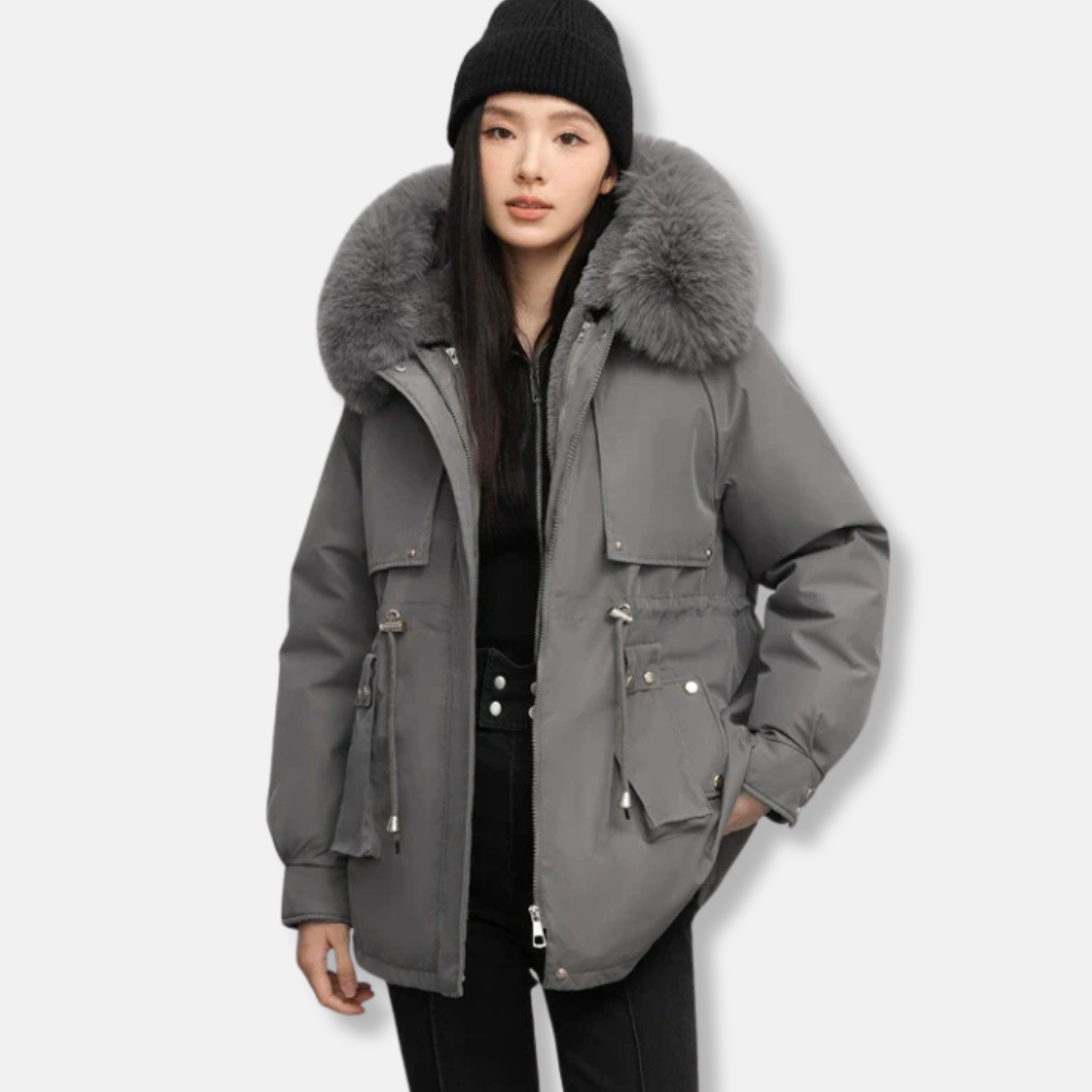Women’s Parka Jacket – Water-Resistant – Detachable Faux Fur Collar – Adjustable Waist 3