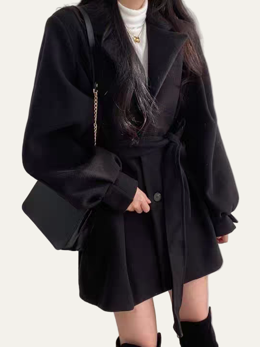 Women’s Puff Sleeve Belted Coat – Lapel Collar, Short Length 6