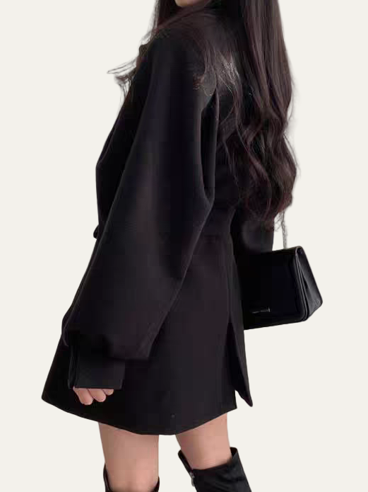 Women’s Puff Sleeve Belted Coat – Lapel Collar, Short Length 7