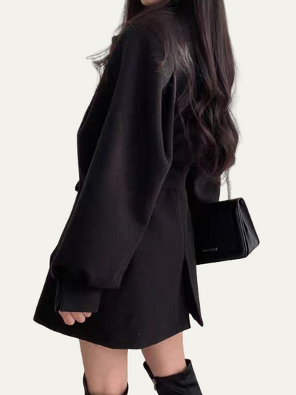 Women’s Puff Sleeve Belted Coat – Lapel Collar, Short Length 7