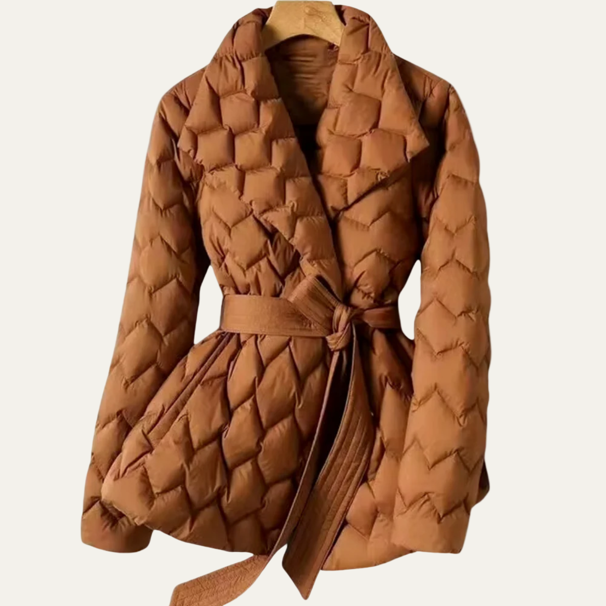Women’s Puffer Jacket – Quilted Design – Belted Waist – Elegant Fit 1