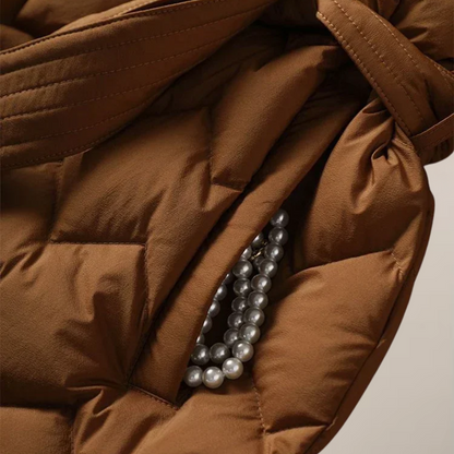 Women’s Puffer Jacket – Quilted Design – Belted Waist – Elegant Fit 4