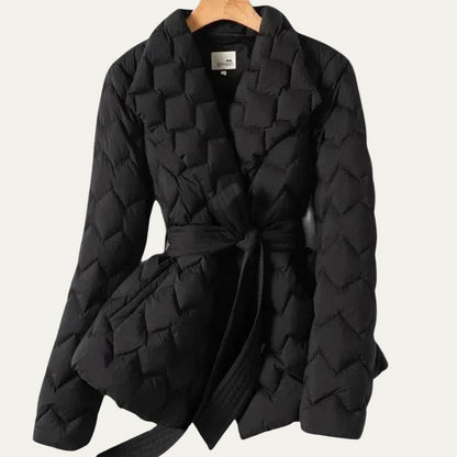 Women’s Puffer Jacket – Quilted Design – Belted Waist – Elegant Fit 5
