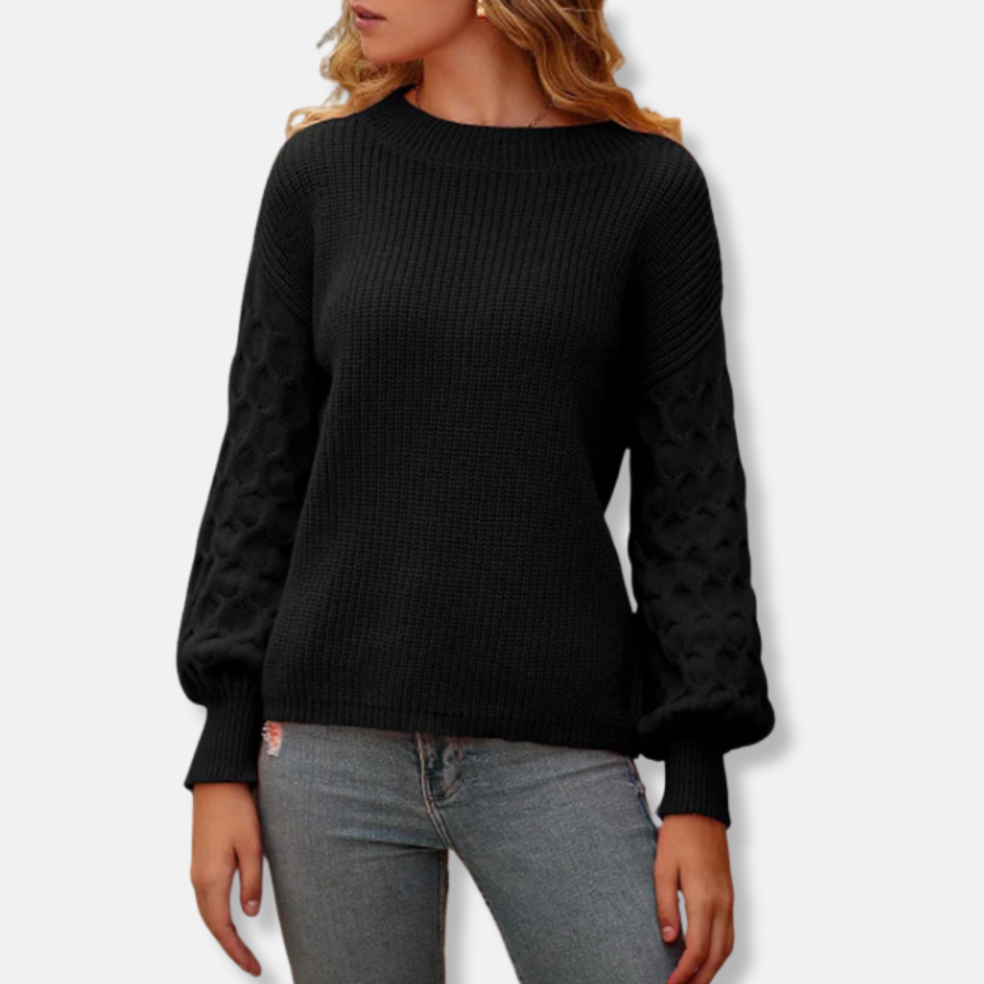 Women’s Pullover Sweatshirt – Relaxed Fit – Textured Knit – Balloon Sleeves – Ribbed Trim 1