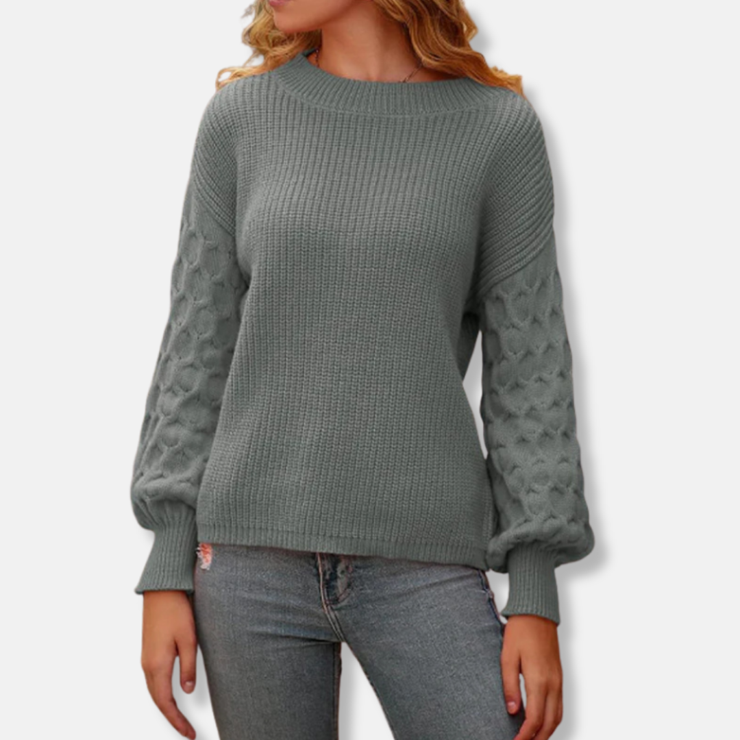 Women’s Pullover Sweatshirt – Relaxed Fit – Textured Knit – Balloon Sleeves – Ribbed Trim 2