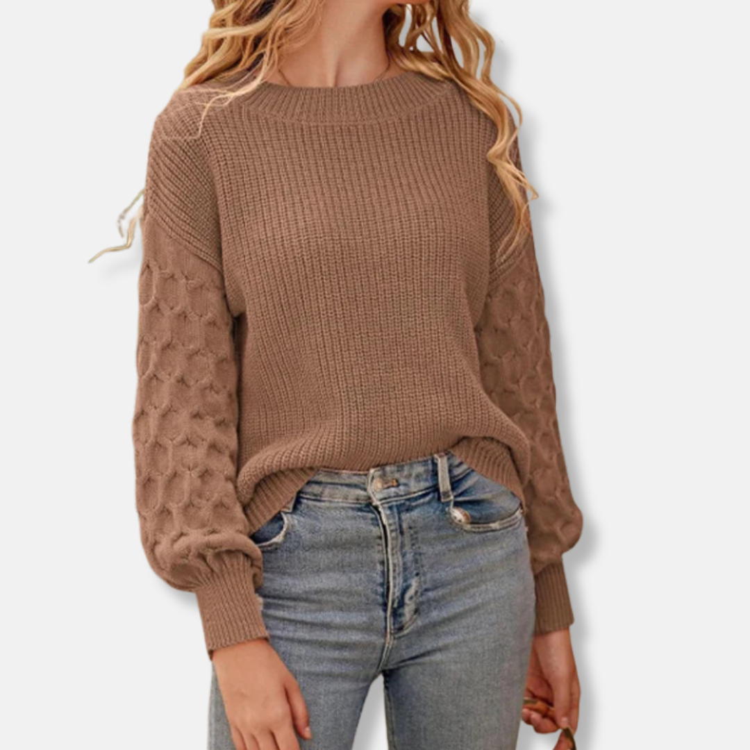 Women’s Pullover Sweatshirt – Relaxed Fit – Textured Knit – Balloon Sleeves – Ribbed Trim 3