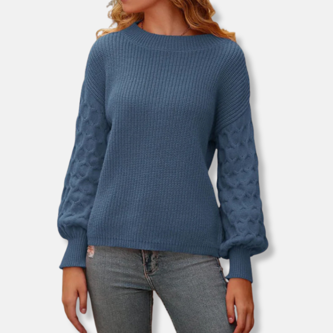 Women’s Pullover Sweatshirt – Relaxed Fit – Textured Knit – Balloon Sleeves – Ribbed Trim 4