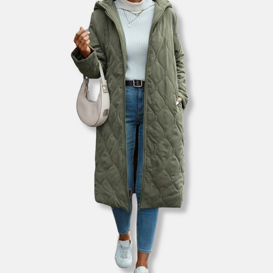 Women’s Quilted Coat – Relaxed Fit – Full Length – Hooded – Soft Padded Cotton Feel 0