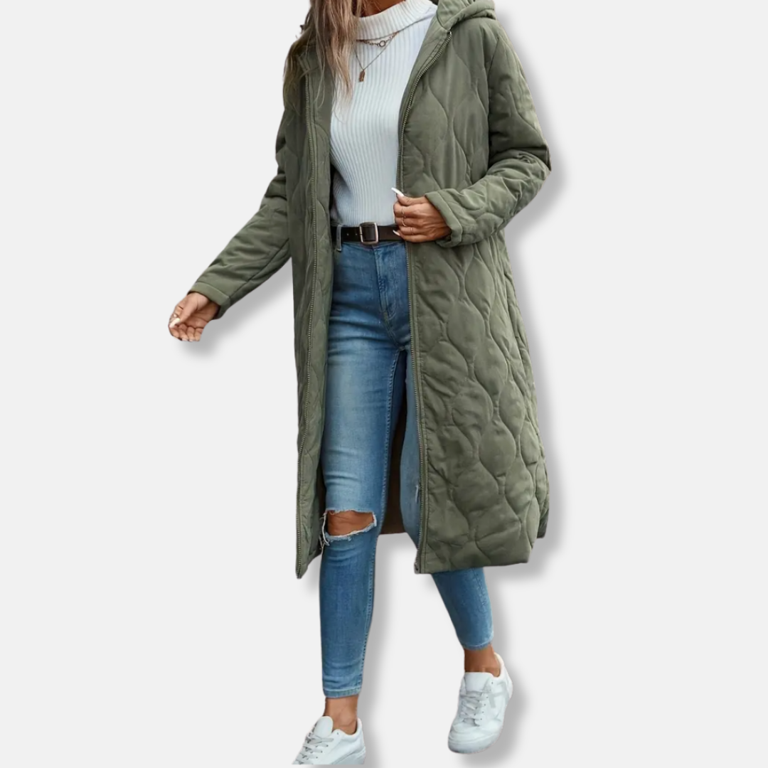 Women’s Quilted Coat – Relaxed Fit – Full Length – Hooded – Soft Padded Cotton Feel 1