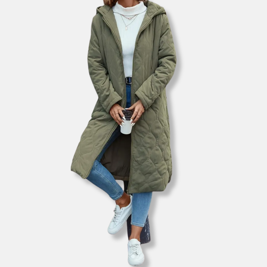Women’s Quilted Coat – Relaxed Fit – Full Length – Hooded – Soft Padded Cotton Feel 2
