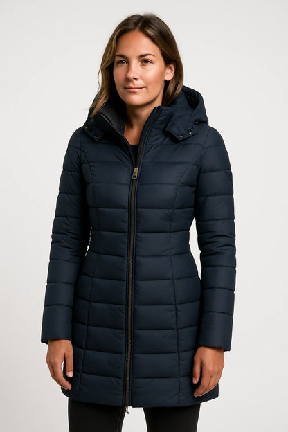 Women’s Quilted Puffer Hooded Coat – Mid-Length Style 0