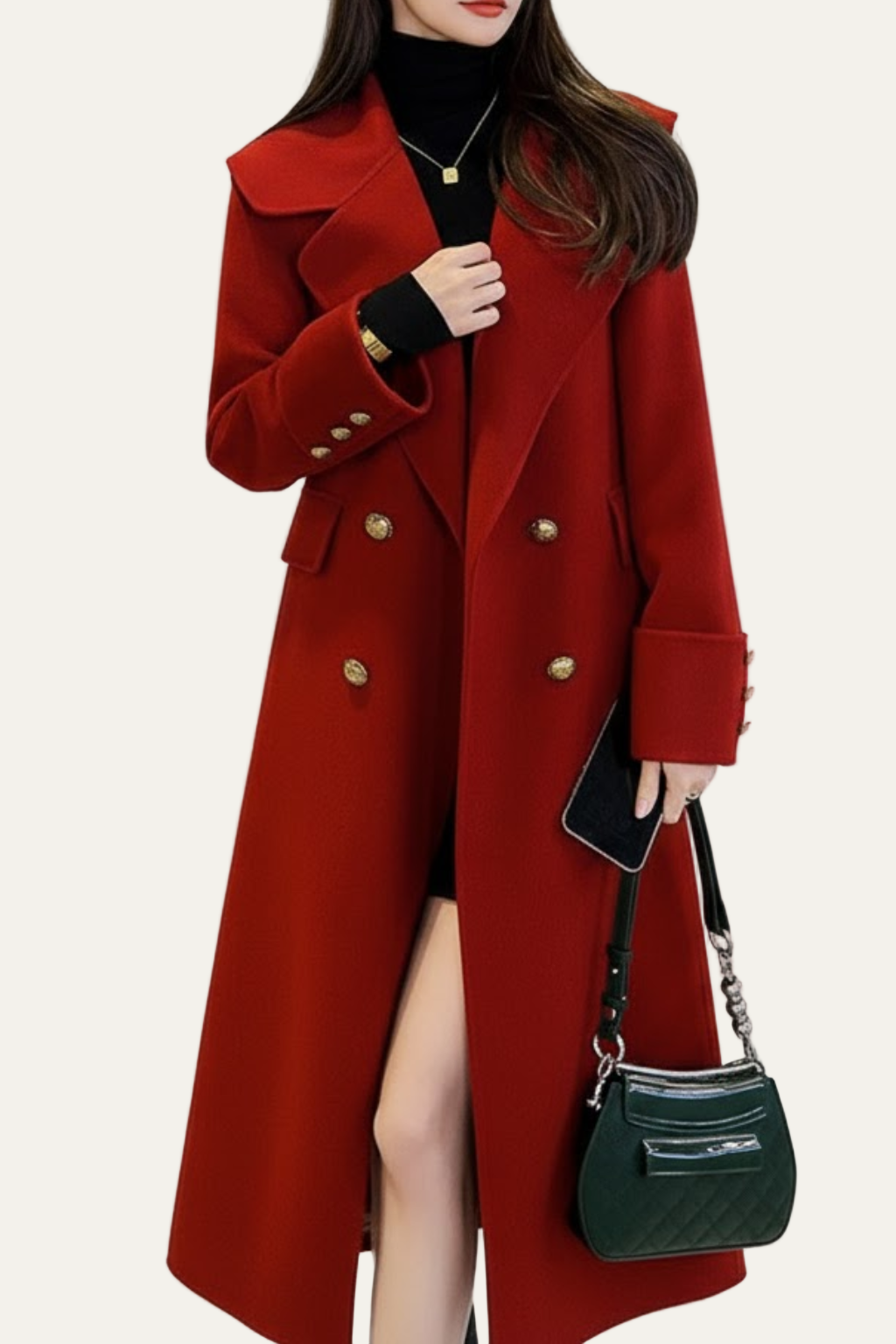 Women’s Red Double-Breasted Long Trench Coat – Elegant Winter Overcoat 0