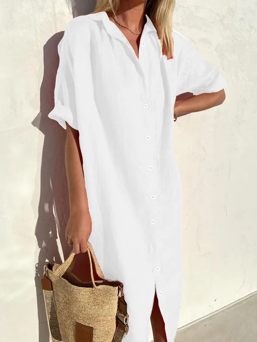 Casual Fit Short Sleeve Shirt Dress - BritishElegance