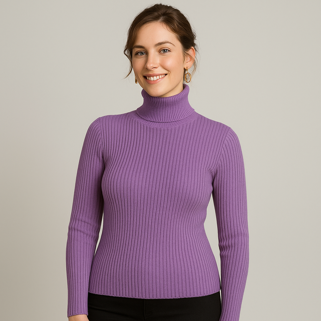 Women’s Ribbed Turtleneck Sweater – Classic Slim Fit Knit 0