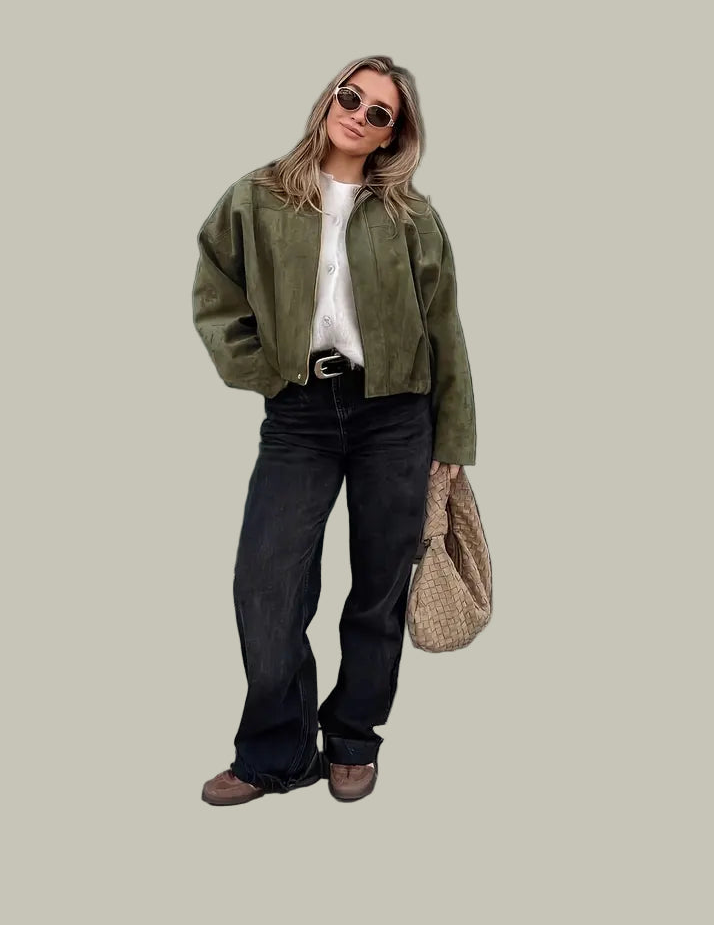 Women’s Short Jacket – Faux Suede, Oversized, Elasticated Hem 3