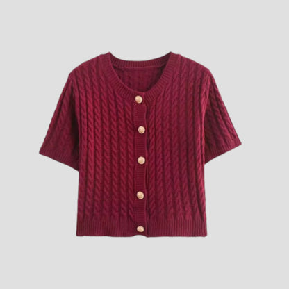 Women's Short Sleeve Knitted Cardigan with Button Closure