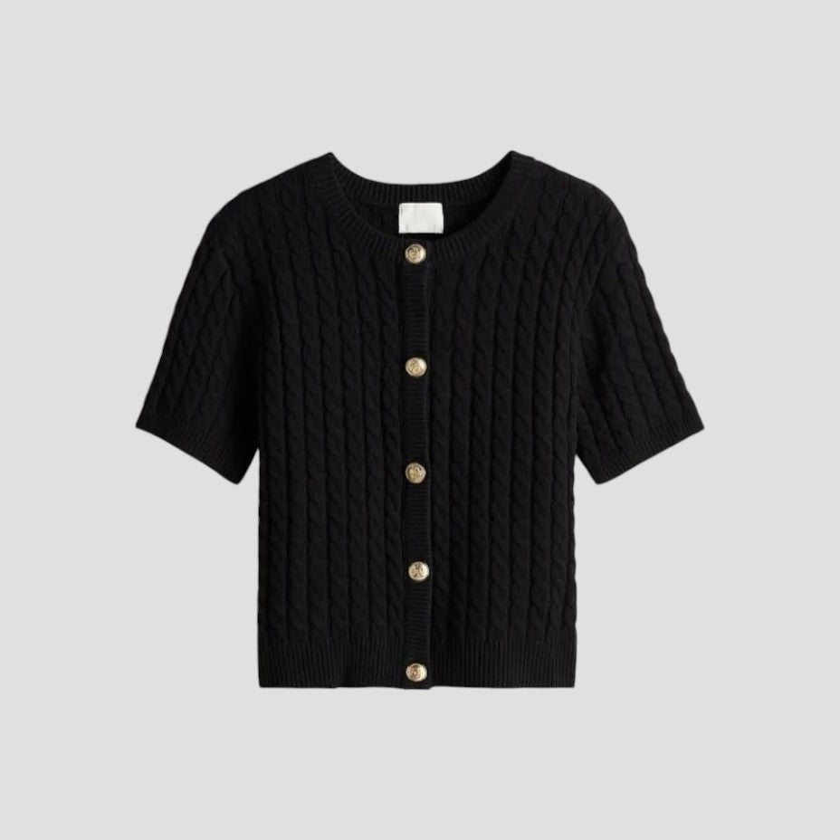 Women's Short Sleeve Knitted Cardigan with Button Closure