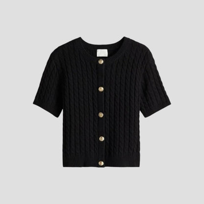 Women's Short Sleeve Knitted Cardigan with Button Closure