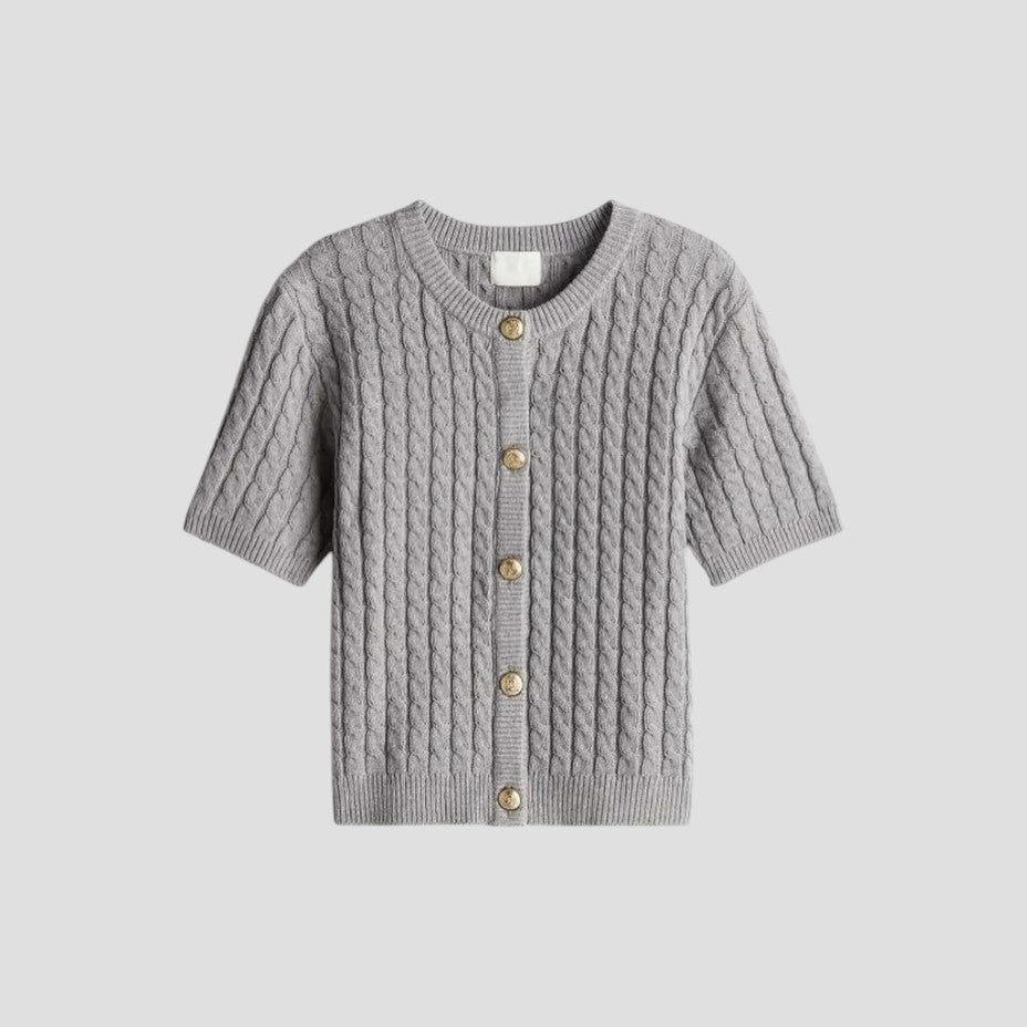 Women's Short Sleeve Knitted Cardigan with Button Closure