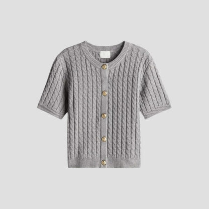 Women's Short Sleeve Knitted Cardigan with Button Closure