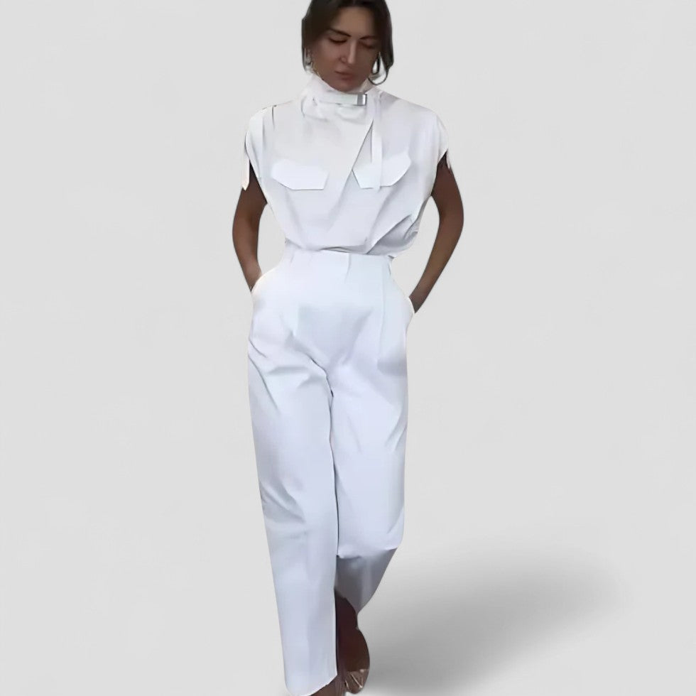 Women’s Sleeveless Belted Jumpsuit with Pockets