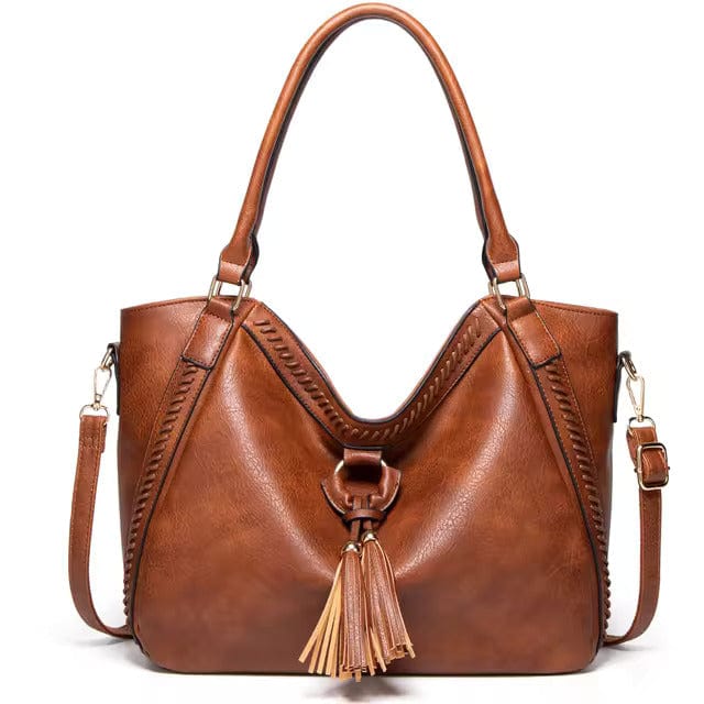 Large Leather Tote Handbag with Zipper Closure