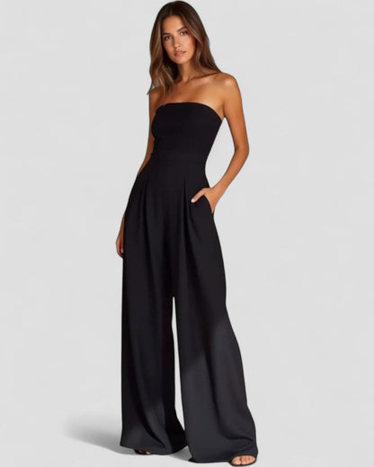 Women’s Strapless Wide Leg Jumpsuit with Pockets