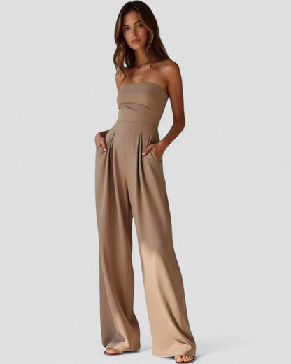 Women’s Strapless Wide Leg Jumpsuit with Pockets
